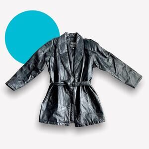 Vintage 80s 90s Italian Stone Design Genuine Leather Patchwork Trench Coat